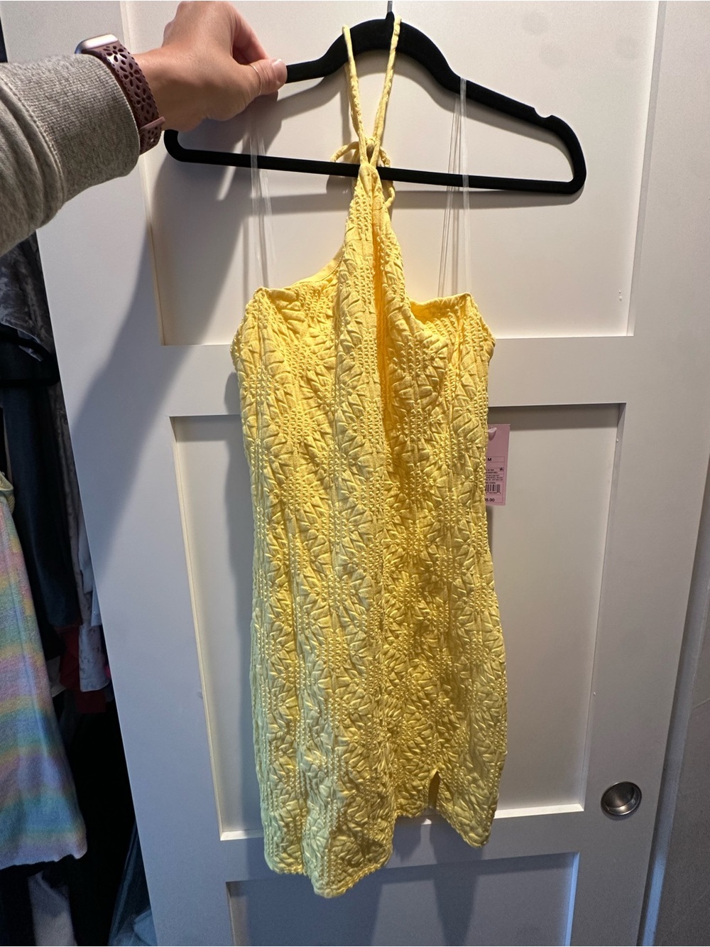 Yellow Textured Halter Mini Dress - Women